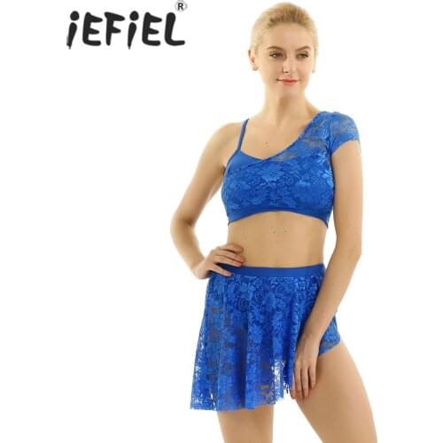 Adult Women Dancewear Overlay Tutu Professional Costumes Gymnastic Leotard Dance Ballerina Top with Short Skirt Ballet Dancewear