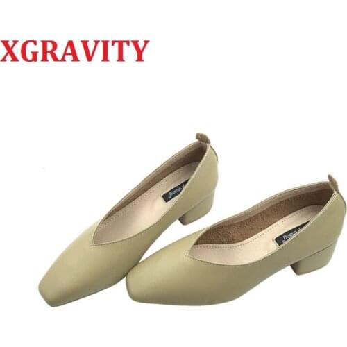 XGRAVITY 2020 Pop Star Square Toe Girl Chunky Heel Woman Shoe Deep V Design Lady Fashion Shoes Elegant European Women Shoes C066
