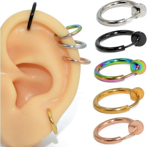1Piece Surgical Steel Fake Spring Clip On Nose Ring Hoop Lip Ring Helix Ring Hoop Fake Labret Earrings Accessories Piercing Ring