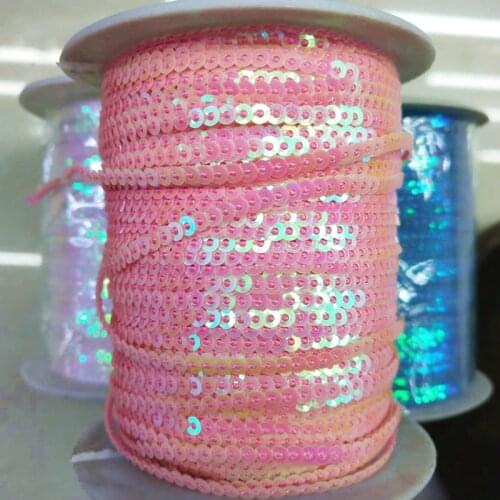 10 Yards 3mm Sequins Trim Sewing For Crafts Pailletten Ribbon String Spangle DIY Sewing Garment Bags Shoes Accessory Pink AB
