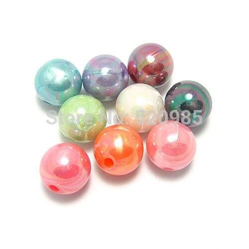 100pcs/lot Smooth Round Shining Mixed AB Color Chunky Acrylic Spacer Beads 6 10 12mm ACB033