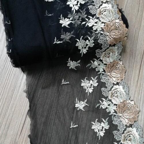 13Yards Black Light Blue Purple Embroidery Lace Trim Mesh Wedding Dress Rose Flower Fabric Lingerie Bra Clothes Sewing Handmade