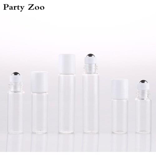 200 X 2ml/3ml/5ml Clear Glass Roll On Bottle With White Cap &Steel Glass Roll Ball For Refillable Essential Oil Perfume Bottles