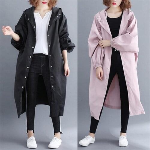 2020 Spring New Literary Plus Size Womens Long Trench Coat Womens Casual Wild Thin Secthion Hooded Outwear Tide Clothing r62