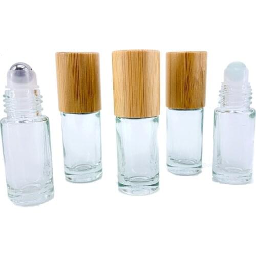 5ml Essential Oil Bottle Stainless Steel Roller Bottle Lip Gloss Packaging Eye Gel Roller with Natural Bamboo Lid 20pcs P272