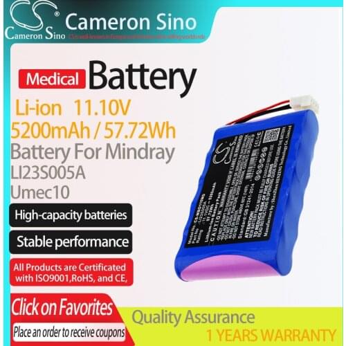 CameronSino Battery for Mindray Umec10 fits Mindray LI23S005A Medical Replacement battery 5200mAh/57.72Wh 11.10V Li-ion Blue