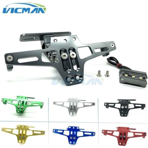 CNC Aluminum Universal White LED Light Multi-Angle Motorcycle Rear License Plate Mount Holder Frame for Honda YAMAHA SUZUKI