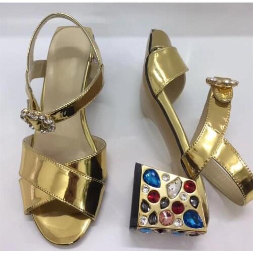 2019 summer Fashion rhinestone thick heeled sandals Chic womens diamonds real leather sandals shoes EU35-41 size BY689