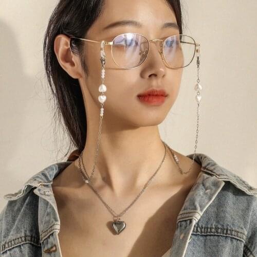 New Fashion Stainless Steel Pearl Heart Mask Chains Glasses Chain for Women Delicate Metal Sunglasses Lanyards Eyewear Necklace