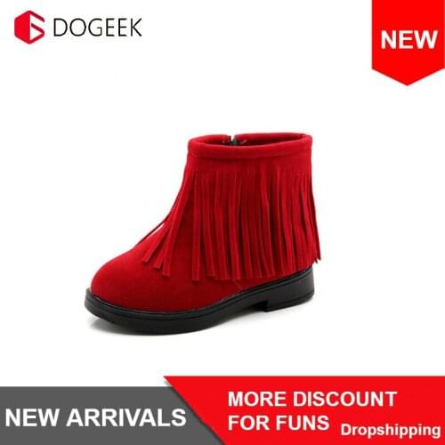 DOGEEK Childrens Boot Kids Shoes Flock Leather Boots Girls Sneaker Fashion Winter Thick Plush Lined Warm Fringe Ankle Boots