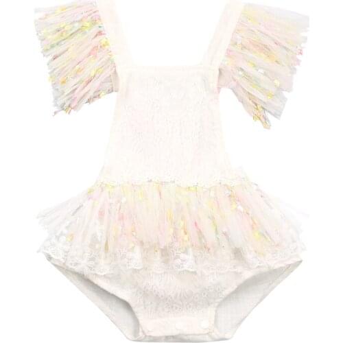 Wallarenear 0-3Years Toddler Baby Girl Lace Ruffle Romper Summer Cotton Sleeveless Tutu Skirt jumpsuit Cake Smash Outfits