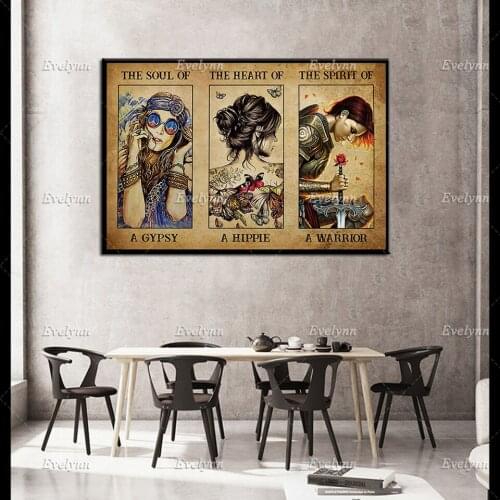 The Soul of a Gypsy The Heart of a Hippie The Spirit of a Warrior Canvas, Hippie Home Decor Prints, Vintage Poster, Wall Art