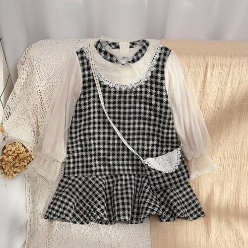 Elegant Girls Dresses New Spring Kids Plaid Dress Cute Girl Tulle Clothes 2021 Long Sleeve Children Vestidos 6 8 10 12 14Y