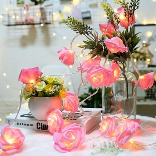 1.5M 10LED Artificial Rose Flower Garland String Light LED Fairy Lights Valentines Day Wedding Christmas Party Decorations