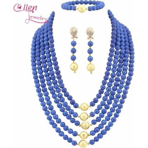 Royal Blue African Jewelry Set Nigerian African Wedding Beads Jewelry Set Beads Necklace Set W6740