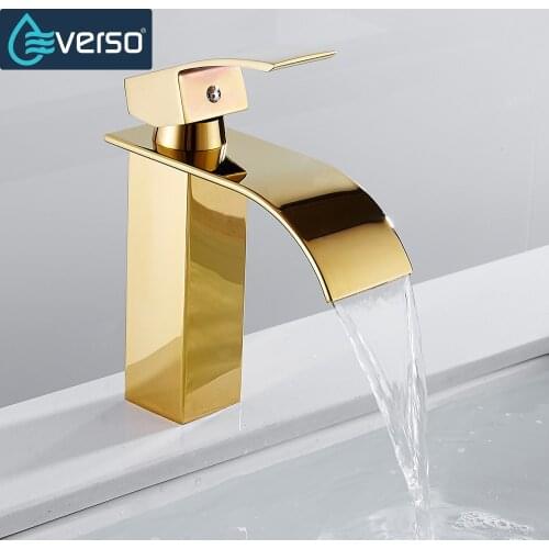 Golden Deck Mount Chrome Waterfall Basin Sink Faucet Bathroom Vanity Vessel Sinks Mixer Tap Cold And Hot Water Tap