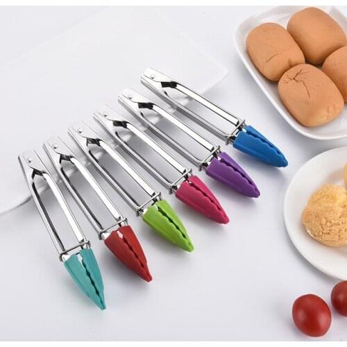 Kitchen Tools Utensils 7 Inch Colorful Silicone handle Stainless steel food clips Steak Bread Barbecue Clamp clip 6pc/lot