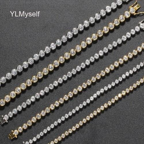 Brass 3/4/5mm Shiny Zircon 7/8/9 Inch Round Tennis Bracelet Gold/Rhodium Plated Wrist Chain Jewelry For Women