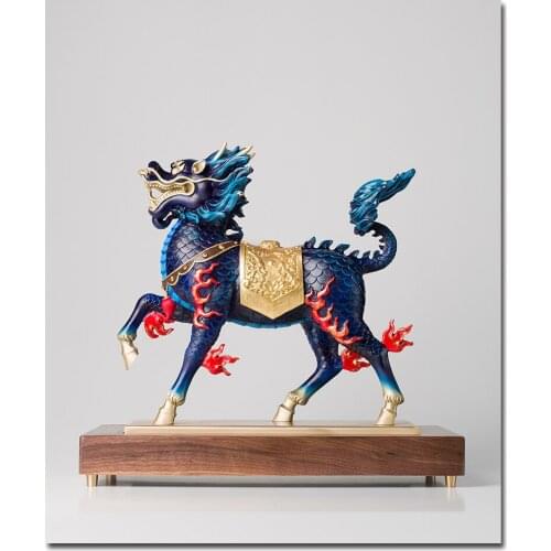 Limited Edition Collection kylin unicorn dragon Color brass art HOME Parlor OFFICE Company TOP COOL Good luck talisman Large
