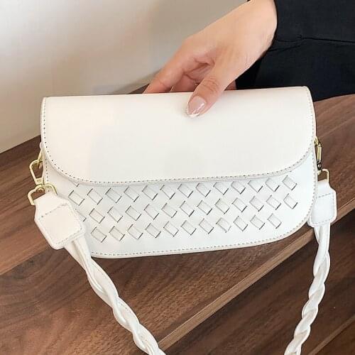 Small Flap Shoulder Bags for Women Pure Color Simple Crossbody Bags Ladies Retro Square Handbags Knitted Designer Messenger Bag