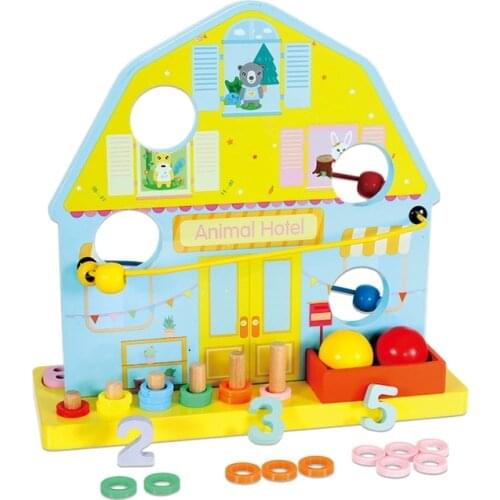 Multifunctional House Rolling Ball Logarithmic Board Puzzle Toy ChildrenS Clock Digital Cognition Wooden Toy for Kid