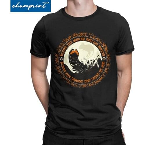 Mens Shai Hulud T Shirts Dune Herbert Frank Arrakis Sandworm Science Fiction Pure Cotton Tops Vintage Tee Shirt Adult T-Shirts