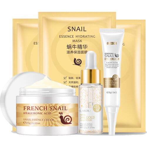 Face Skin Care Set Snail Collagen Essence Moisturizing Collagen Face Cream&Eye Cream&Face Serum & Facial Mask Beauty Makeup Set