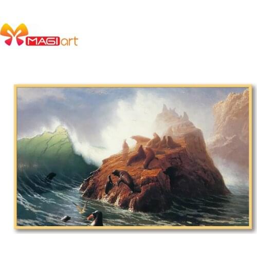 Cross stitch kits Embroidery needlework sets 11CT water soluble Canvas Patterns 14C Full Landscape Seal Island -NCMA160