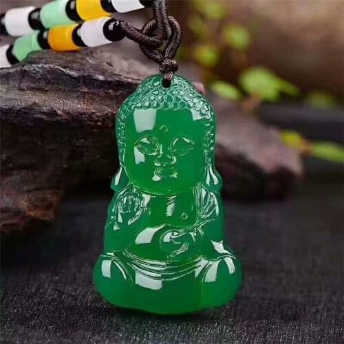 Natural Green Hand Carved Childrens Buddha Jade Pendant Fashion Jewelry Mens and Womens Doll Buddha Necklace Gift Accessories