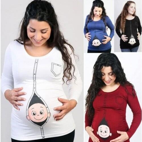 New Hot Cute Pregnant Maternity T Shirts Casual Pregnancy Maternity Clothes with Baby Peeking Out Shirts pregnant clothes