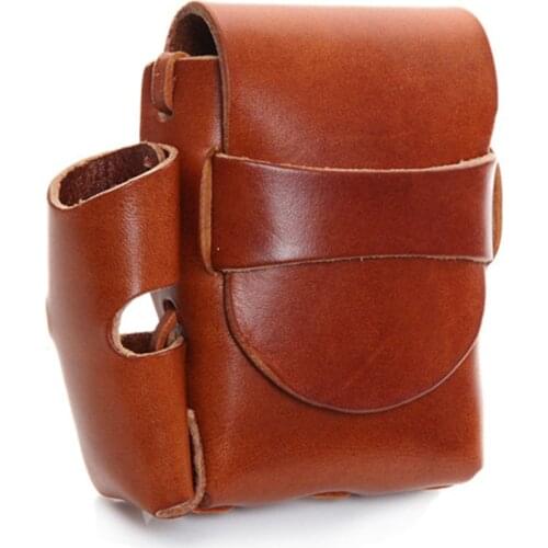 New MenS Cigarette Case Lighter Belt Bag Handmade Vegetable Tanned Leather Brown Black