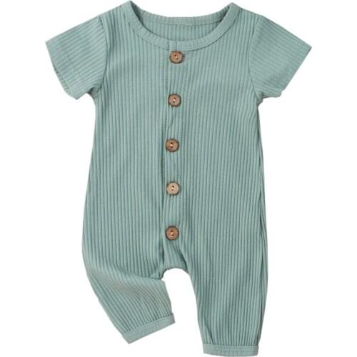 Newborn Baby Boys Girls Solid Color Cotton Short Sleeve Romper Summer Button Clothes Jumpsuit Infantis Overalls Costumes D30