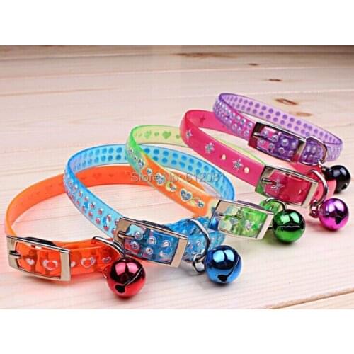 Free shipping fashion PU pet cat dog puppy collar with bell star heart style randomly colors 20pcs/lot