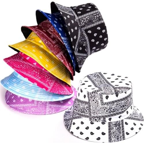 2021 New Fashion Vintage Print Bucket Hats Women Summer Double-Side Hip Hop Caps Men Outdoor Hip Hop Panama Fisherman Hat