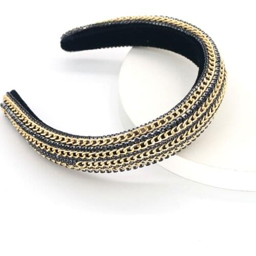 Handmade Crystal Rhinestone Headbands Punk Style Chain Hairbands Thick Sponge Head Hoop Women Crown Party Headwear