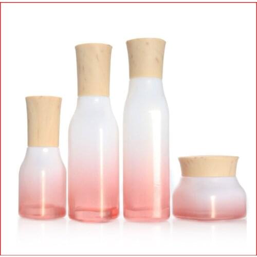 50/40/100/120ML Gradient Re Empty glass bottle/jar lotion/mist spay pump Cosmetic Packing Refillable Bottles w Grain cap 100pcs