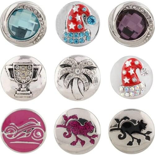 Christmas hat Cat Rhinestone Flower 20mm Metal snap button jewelry DIY bracelet KD1049