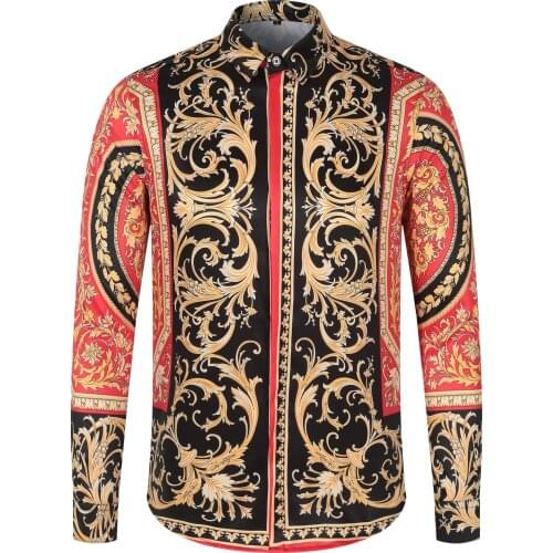 2021 Casual Blouse Homme Baroque Banquet Shirt Paisley Men Shirt Luxury Court Style Mens Long Sleeve Print Shirts Ropa De Hombre