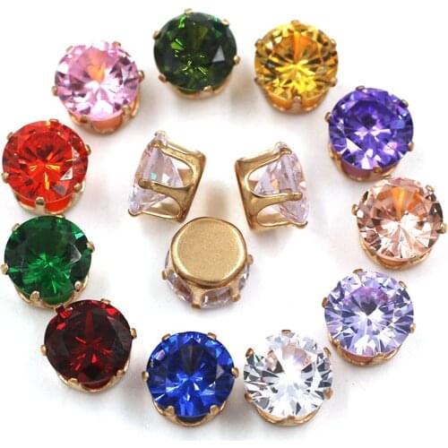 New round shape Zircon artificial gemstone glass strass rhinestones with gold claw DIY jewelry Accessories