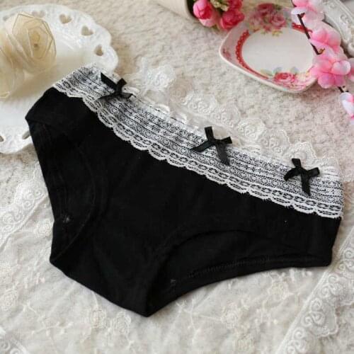 Young Girls Panties Lace Mesh Bow Cute Brifes Korea Style Sweet Underwear Lingerie Black