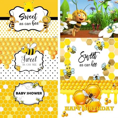 InMemory Sweet as Can Bee Backdrop Honeycomb Baby Shower First Bee day Party Banner newborn Photocall Photography Background