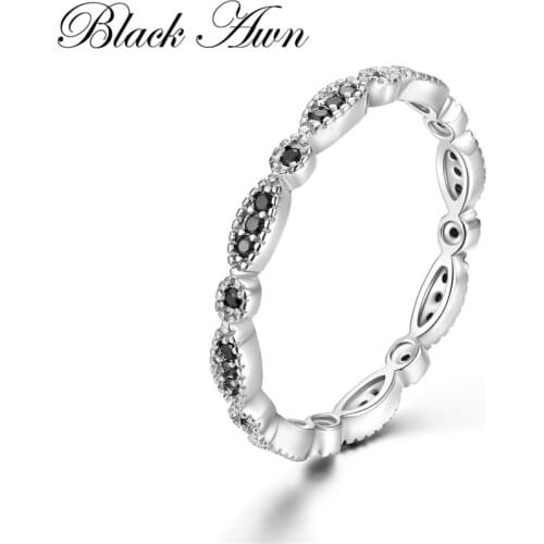 Black Awn Casual 2g 925 Sterling Silver Fine Jewelry Trendy Engagement Black Spinel Leaf Womens Wedding Ring Bijoux Femme G013
