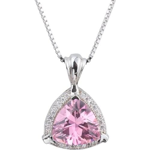 Women Pendant Necklace 925 Sterling Silver Charm 18 Inches Box Chain 10mm Triangle CZ P049