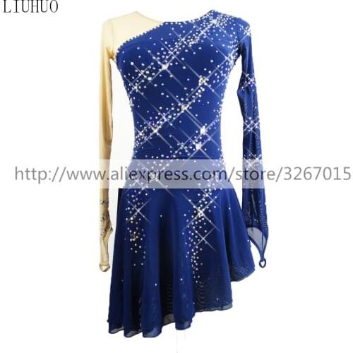 LIU HUO Kids Womens Girls' Figure Ice Skating Dress Ballet Dance Stage Performance Competition Costumes Dark blue