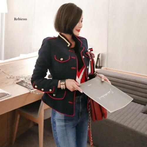 Fashion Plus Size Autumn Winter Women Coats Blue White Full Sleeve Stand Vintage Navy Uniform Coat Ladies Outwear Coats