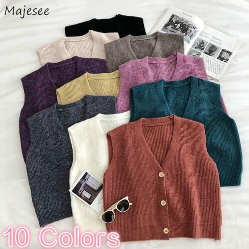 Vest Women Autumn Knitting V-neck Colorful Single Breasted Korean Style Leisure Girls Lady Vintage Chic Ulzzang Female Sweaters