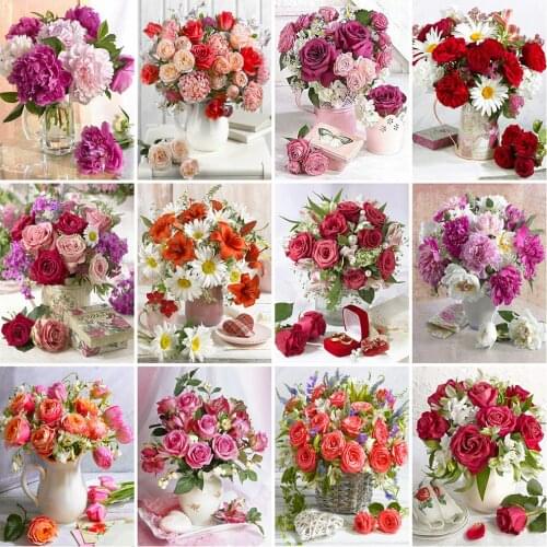 ZOOYA 5D DIY Diamond Painting Rose Rhinestone Picture Flower Diamond Embroidery Vase Cross Stitch Pink Home Decoration Art