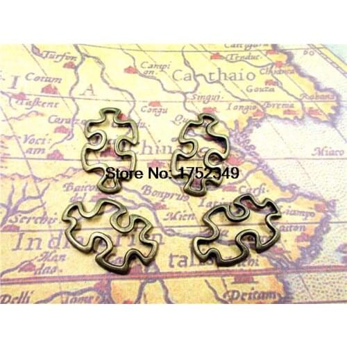 15pcs--Puzzle Piece Charms, Antique brass Tone JigSaw Puzzle Pendants/Charms,Jewelry Making 30x17mm