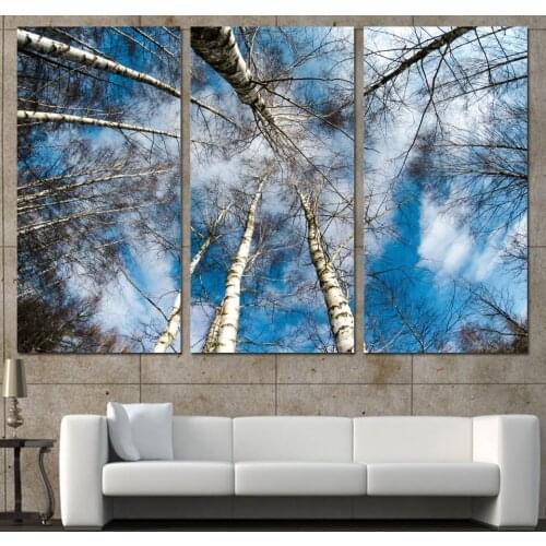 3 Panels Canvas Art Towering Trees Clouds Sky Home Decor Wall Art Painting Canvas Prints Pictures for Living Room Poster