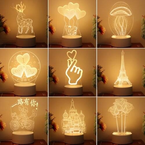 Heart Tower 3D LED Night Lights Novelty LED Animal Lamp 3 Color Changing LED Table Lamp Bedroom Lightig